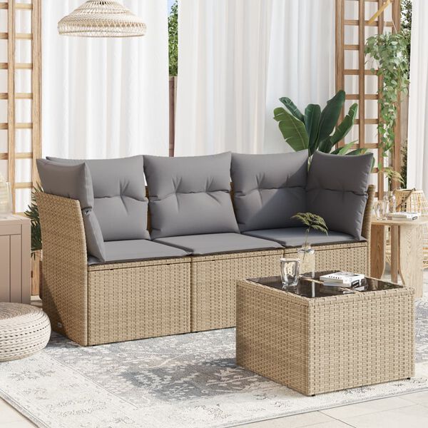 vidaXL Set Divano da Giardino 4 pz con Cuscini Beige in Polyrattan