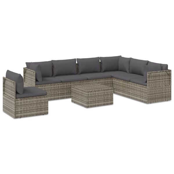 vidaXL Set Divani da Giardino 8 pz con Cuscini in Polyrattan Grigio
