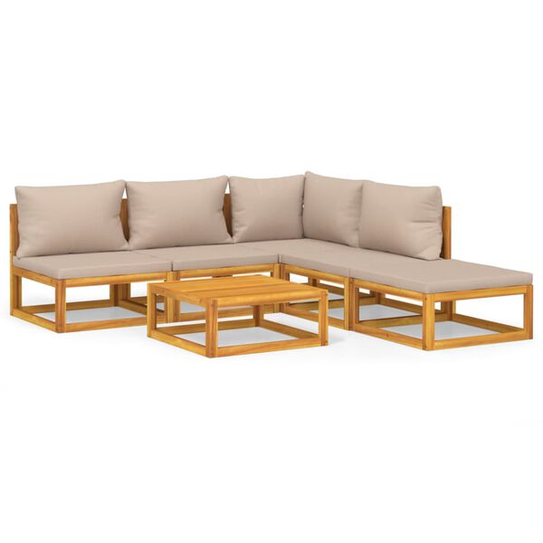 vidaXL Set Salotto da Giardino 6pz con Cuscini Tortora Legno Massello