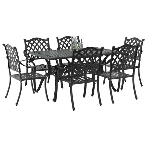 vidaXL Set da Pranzo per Giardino 7 pcs Nero Alluminio