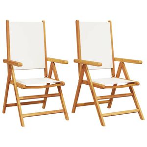vidaXL Sedie pieghevoli, 2 pezzi, in legno massello di acacia color bianco crema e tessuto.