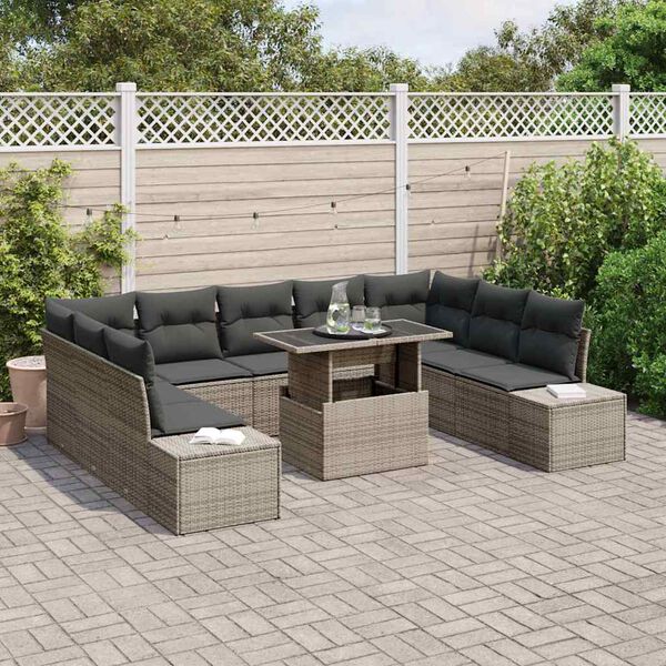 vidaXL Set Divano da Giardino 10 pcs Grigio Poly Rattan