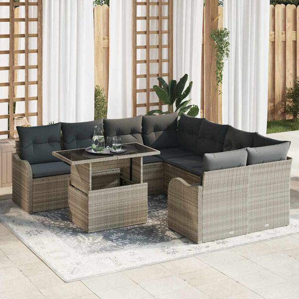 vidaXL Set Divano da Giardino 9 pcs Grigio chiaro Poly Rattan