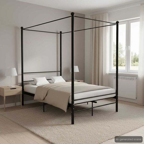 vidaXL Letto a Baldacchino Nero in Metallo 140x200 cm