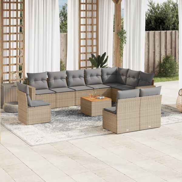 vidaXL Set Divani da Giardino 11 pz con Cuscini Beige in Polyrattan