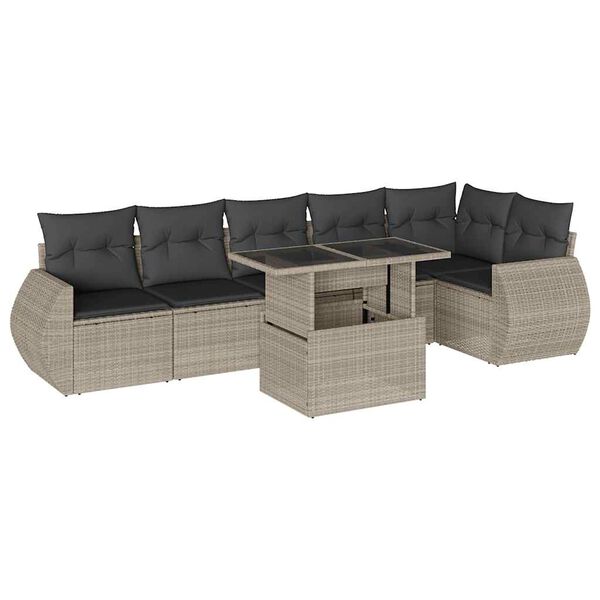 vidaXL Set Divani da Giardino 7pz con Cuscini Grigio Chiaro Polyrattan