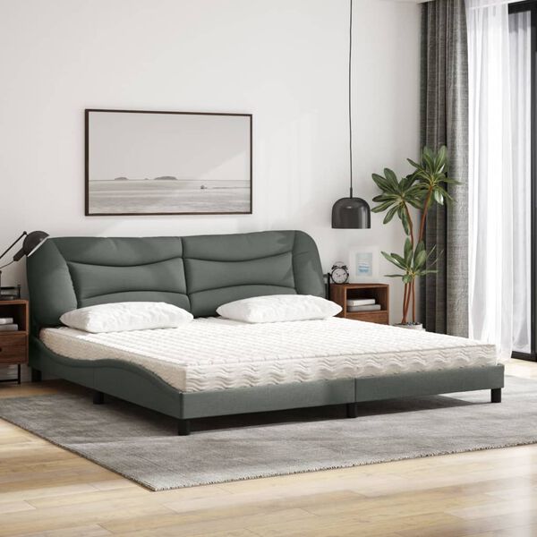 vidaXL Letto con Materasso Hvar Grigio Scuro 200x200 cm in Tessuto