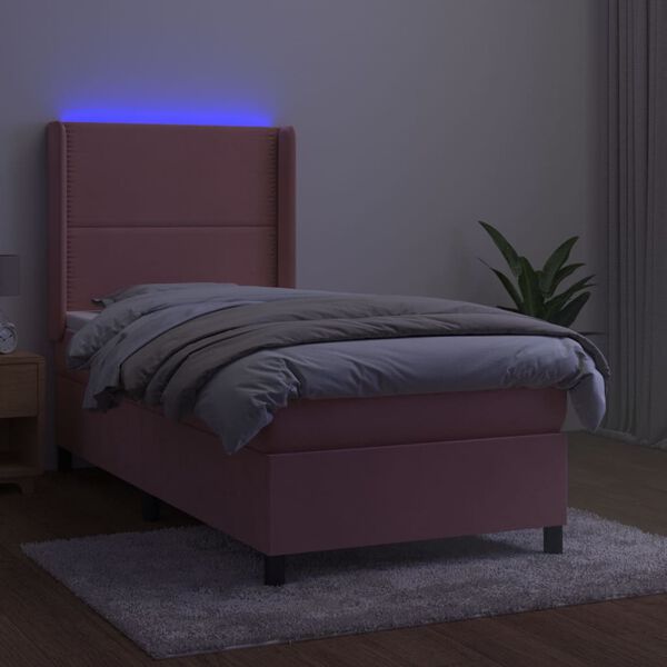 vidaXL Letto a Molle con Materasso e LED Rosa 80x200 cm in Velluto