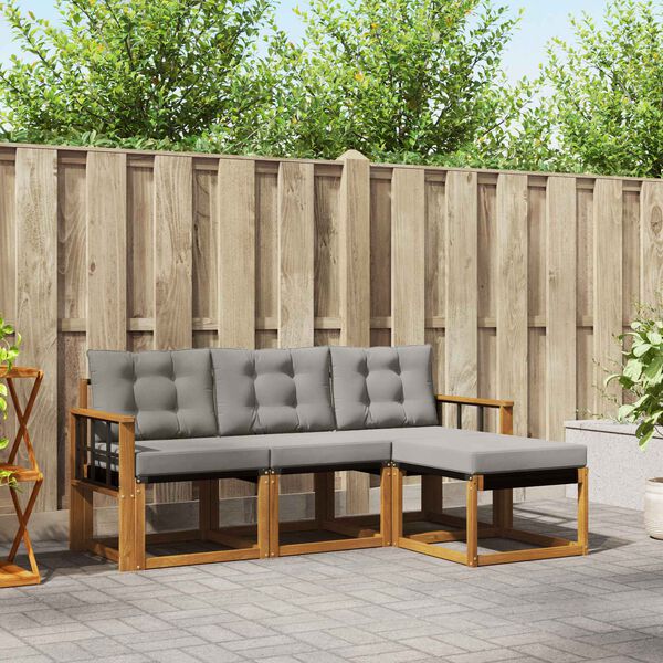 vidaXL Set di divani da esterno 4 pcs Grigio Naturale e Chiaro