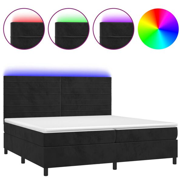 vidaXL Letto a Molle con Materasso e LED Nero 200x200 cm in Velluto