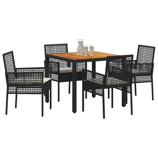 vidaXL Set da Pranzo per Giardino 5 pcs Nero polyrattan