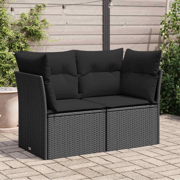 vidaXL Divano da giardino con cuscini 2 posti nero in polyrattan