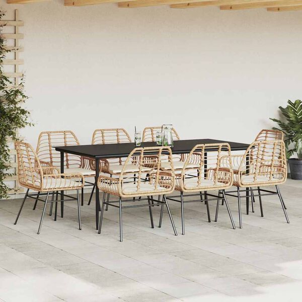 vidaXL Set da Pranzo da Giardino 9 pz con Cuscini Polyrattan Vetro