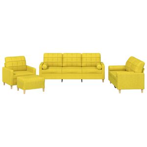 vidaXL Set di Divani 4 pz con Cuscini Giallo Chiaro in Tessuto