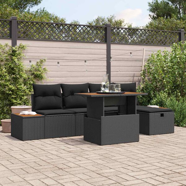 vidaXL Set Divano da Giardino 6 pcs Nero polyrattan