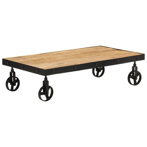 vidaXL Tavolino da Salotto con Ruote Legno Massello Mango 100x55x26 cm
