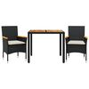 vidaXL Set Pranzo da Giardino 3 pz con Cuscini Nero Polyrattan Acacia