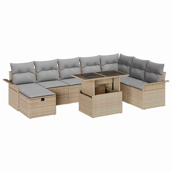 vidaXL Set Divano da Giardino con cuscino 9 pcs Beige Poly Rattan