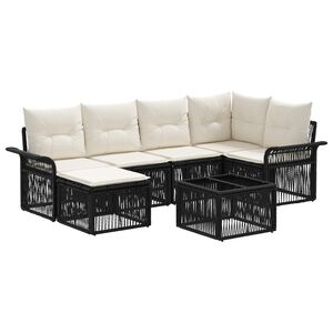 vidaXL Set Divano da Giardino 7 pcs Nero polyrattan