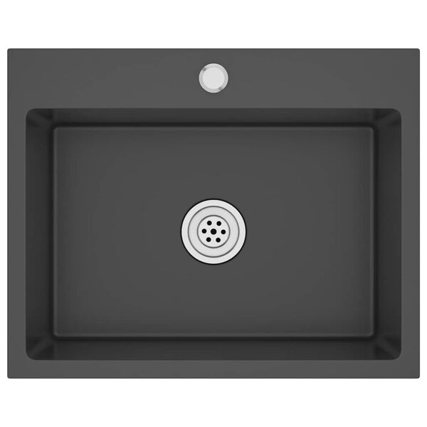 vidaXL Lavello da Cucina Lavorato a Mano Nero Acciaio Inox