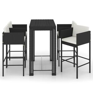 vidaXL Set Bar da Giardino 5 pz con Cuscini Polyrattan Nero