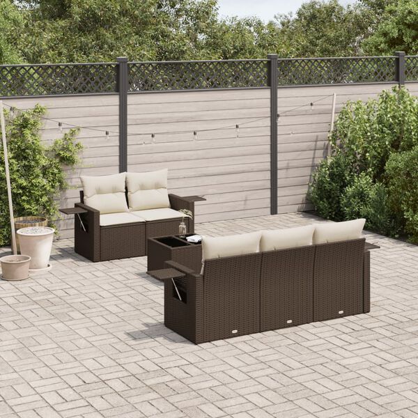vidaXL Set Divano da Giardino 6 pz con Cuscini Marrone in Polyrattan