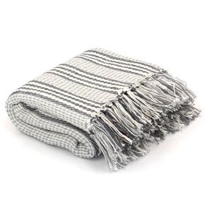 vidaXL Copriletto in Cotone a Righe 220x250 cm Grigio e Bianco