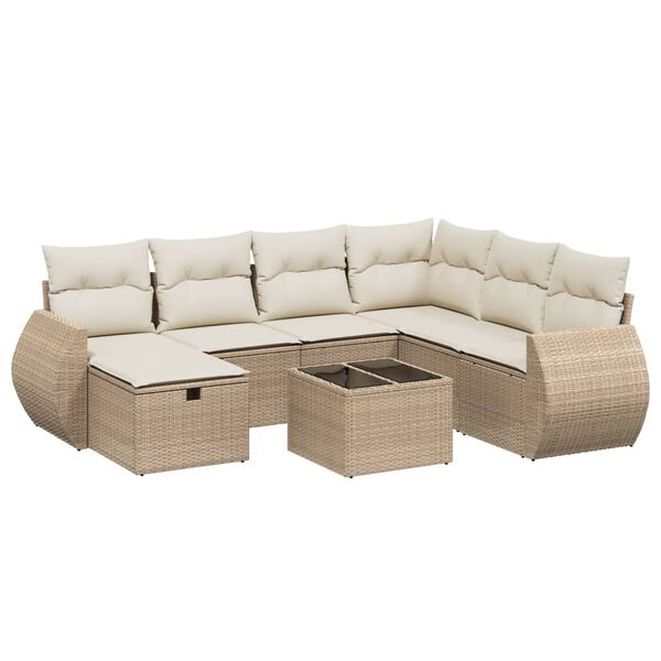 vidaXL Set Divano da Giardino 8 pz con Cuscini Beige in Polyrattan