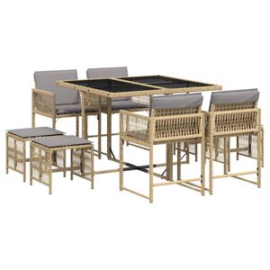vidaXL Set Pranzo da Giardino 9 pz con Cuscini Beige Misto Polyrattan