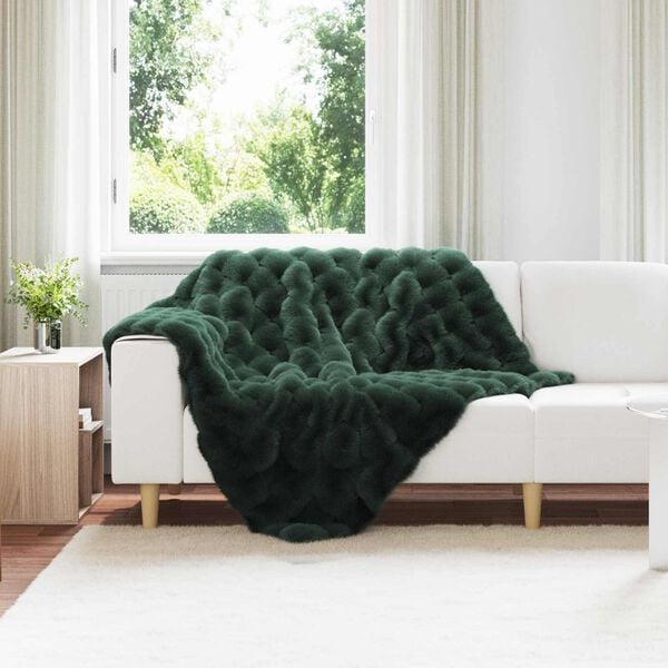 vidaXL Coperta in Pelliccia di Coniglio Finta Verde Scuro 130 x 150 cm