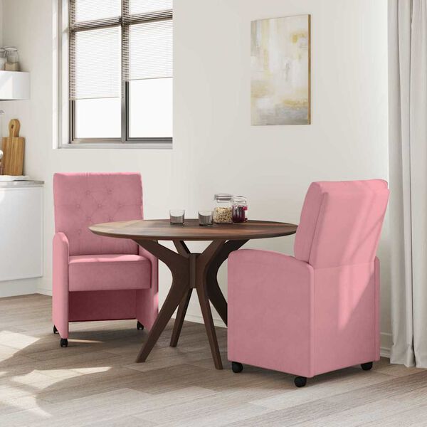 vidaXL Sedie da Pranzo con Ruote 2 pcs Rosa 58 x 67 x 97 cm Velluto