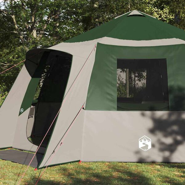 vidaXL Tenda da campeggio per 12 persone con tetto Verde e Grigio