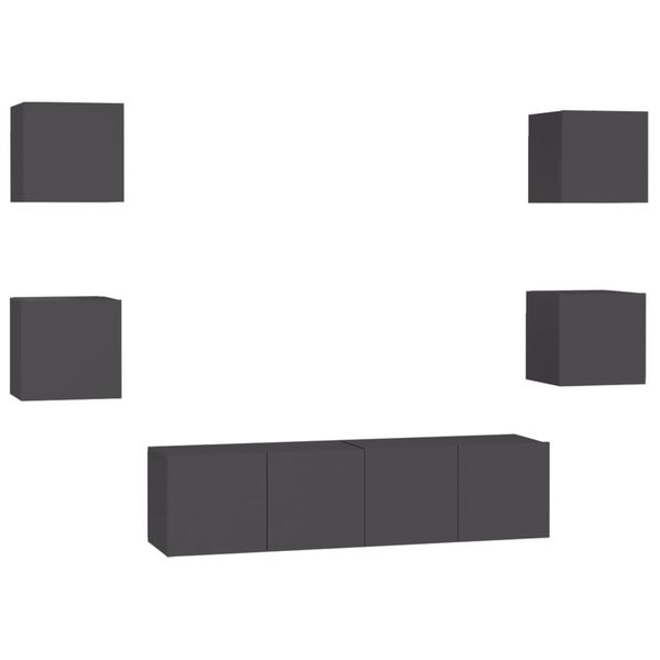 vidaXL Set Mobili Porta TV 6 pz Grigio in Legno Multistrato