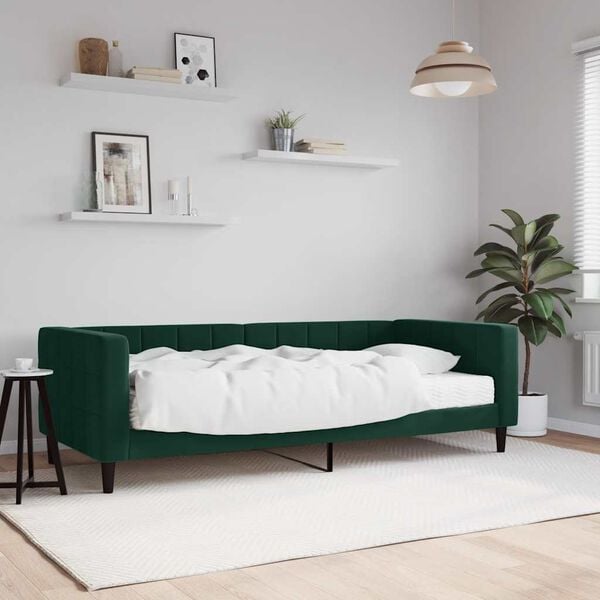 vidaXL Divano Letto con Materasso Verde Scuro 90x200 cm in Velluto