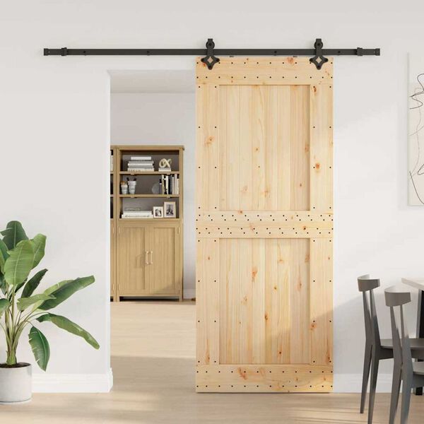 vidaXL Porta Scorrevole con Set Hardware 95x210 cm Legno Massello Pino