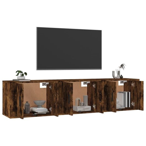 vidaXL Mobili Porta TV a Parete 3 pz Rovere Fumo 57x34,5x40 cm