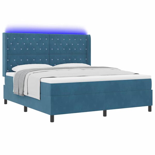 vidaXL Letto con Box Springs LED e Materasso Blu 180 x 200 cm Velluto