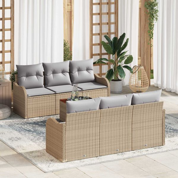 vidaXL Set Divano da Giardino con cuscino 7 pcs Beige polyrattan