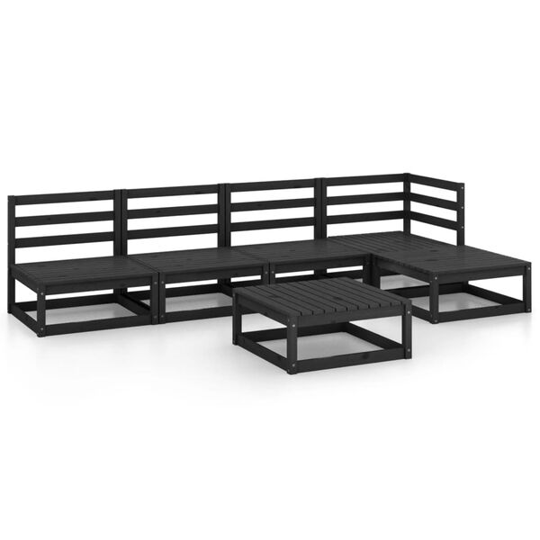 vidaXL Set Divani da Giardino 6 pz Nero in Legno Massello di Pino