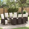 vidaXL Set da Pranzo per Giardino con cuscino 9 pcs Marrone polyrattan