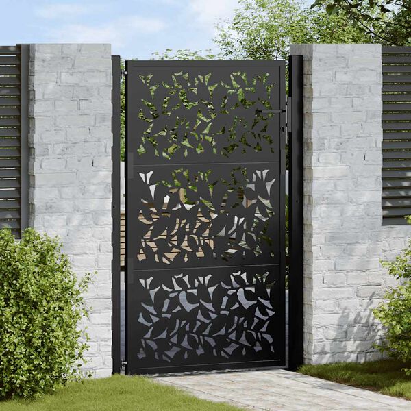 vidaXL Cancello da giardino nero 100x150 cm in acciaio con design a foglia