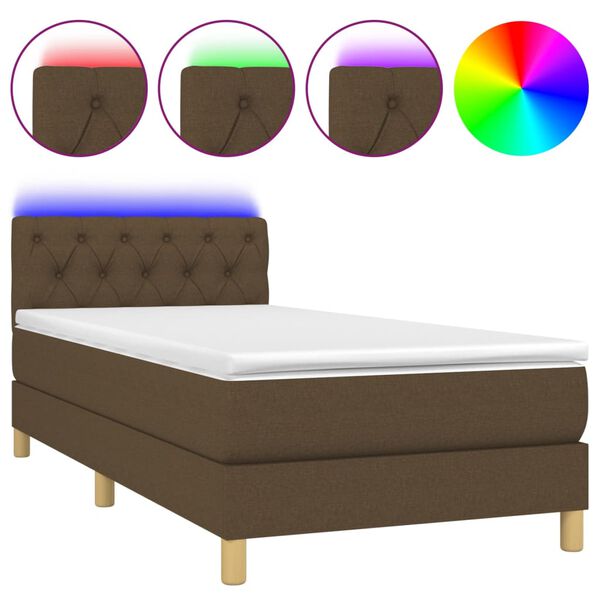 vidaXL Letto a Molle Materasso e LED Marrone Scuro 80x200cm in Tessuto