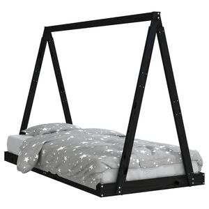 vidaXL Giroletto per Bambini Nero 90x190 cm in Legno Massello di Pino