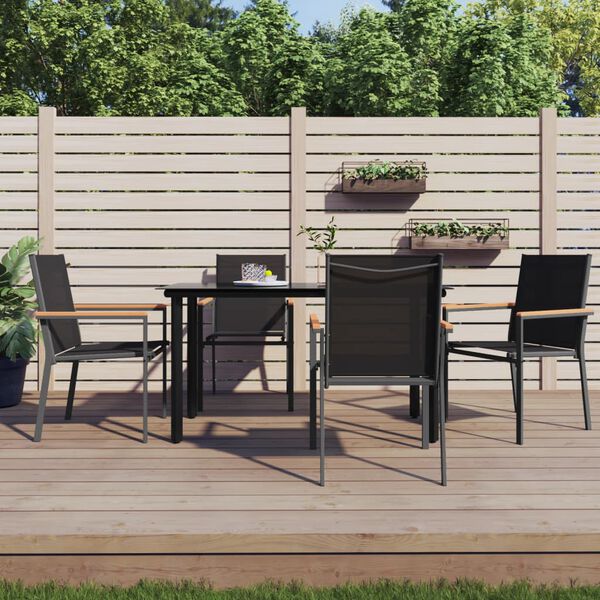 vidaXL Sedie da Giardino 4 pz Nere 55x61,5x90 cm Textilene e Acciaio