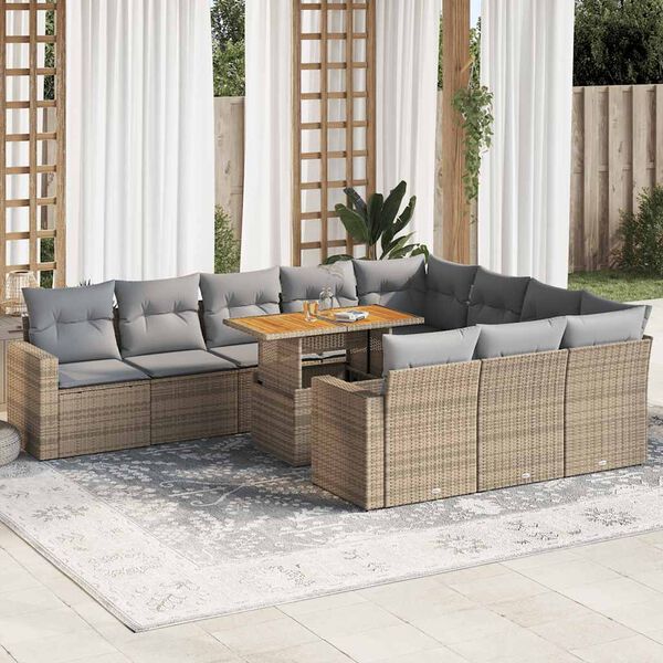 vidaXL Set Divani da Giardino 11 pz con Cuscini Beige in Polyrattan
