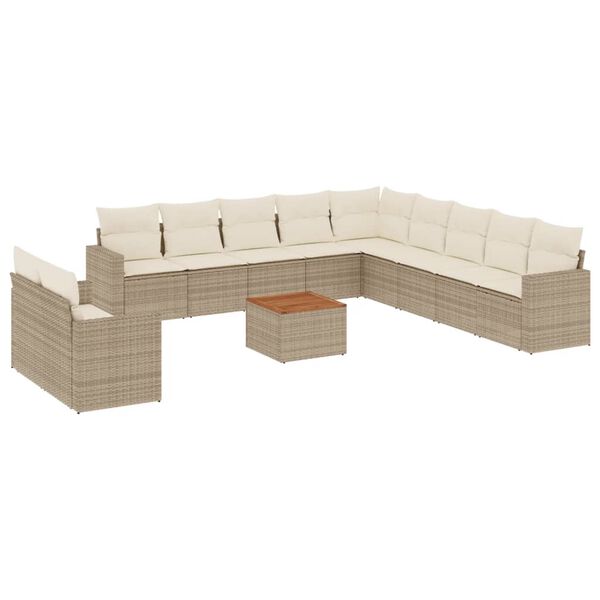 vidaXL Set Divani da Giardino 12 pz con Cuscini Beige in Polyrattan