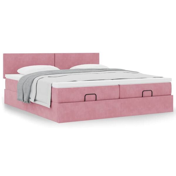 vidaXL Struttura Letto Pouf con Materassi Rosa 200x200 cm Velluto