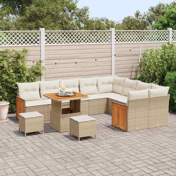 vidaXL Set Divano da Giardino 12 pcs Beige e Crema polyrattan