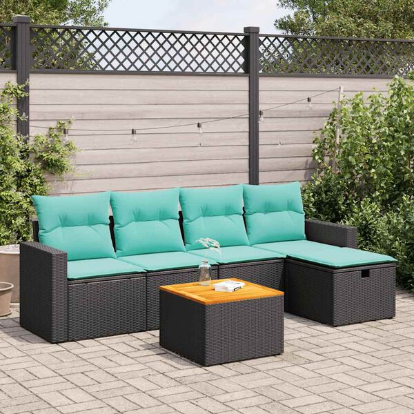 vidaXL Set Divano da Giardino 6 pz con Cuscini Nero in Polyrattan