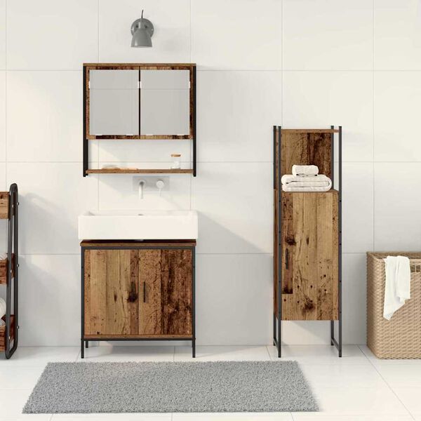 vidaXL Set di mobili per il bagno 3 pcs Marrone Legno multistrato